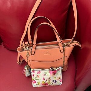 Stylish Orange Handbag with Floral Pouch - NWOT